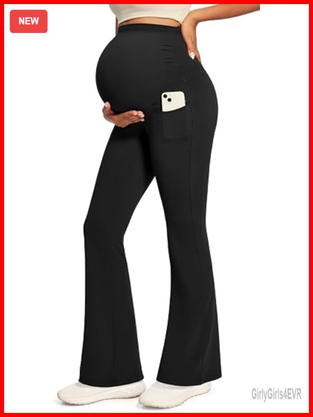 Maternity Flare Leggings with Pockets - High Waist Over The Belly Yoga Pants